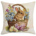 Easter square pillow cover featuring vintage brown bunny and colorful floral eggs - Realistic Brown Rabbit Egg (DYM03-8) / 45x45cm (No Insert)