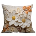 3D embossed oil painting pillow cover with white floral pattern and orange leaves - 45*45cm (No Insert) / White Flower with Orange Leaf (CDR02-4)