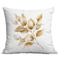 Square white pillow cover with elegant golden leaf pattern and textured fabric surface - 45*45cm Short Plush Single Sided Without Core / Golden Yellow Textured Branches and Leaves (CDR29-7)