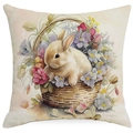 Easter decorative pillow case featuring a watercolor rabbit and spring flowers in a basket - Tan Rabbit Flower Clusters (DYM03-9) / 45x45cm (No Insert)