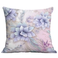 Square cushion cover with purple floral patterns and golden edge accents on white background - Purple Flower with Gold Edge (CDR16-6) / 18x18 Inch