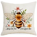 Square bee sunflower cushion cover in beige with Always Be Your Own Queen Bee text - Queen Bee Style (DYM06-8)