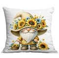 Spring sunflower gnome decorative square pillow cover with yellow plaid shirt and flower basket - 45x45cm / Gnome Basket Gardening Style (CDR21-12)