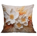 3D oil painting style pillowcase featuring white blooming flowers on a beige base - 45*45cm (No Insert) / White Flower on Beige Brown (CDR02-6)