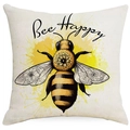 Bee Happy linen pillowcase featuring artistic bee illustration and yellow watercolor - Bee Happy Style (DYM06-9)