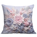 Vintage floral bird pillowcase with 3D effect pink and purple flowers for sofa decor - 3D Paper Carving Art Flowers (CDR16-8) / 18x18 Inch