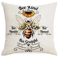 Square bee and sunflower throw pillow cover with Bee Kind text on linen fabric - Bee Kind Style (DYM06-10)