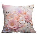 Vintage floral cushion cover with 3D effect flowers and colorful vertical stripes - Vertical Striped 3D Flowers (CDR16-9) / 18x18 Inch