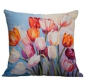 Square pillowcase featuring vibrant oil painting style tulips in red and orange colors - 45*45cm (No Insert) / Heavy Color Tulips (CDR02-8)