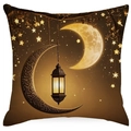 Kissenhülle mit goldenem Mond und Laterne für Ramadan und Eid Festival Dekoration - 45*45cm Leinen Einseitig Ohne Füllung / Muster 1 (DYM25-1)