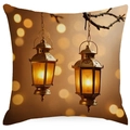 Golden moon pillow cover featuring vintage oil lamp prints for festive home decoration - Vintage Lantern Design (DYM26-2) / 45*45cm Linen Single-Sided No Insert