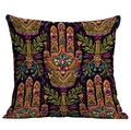 Ethno-Boho-Kissenbezug mit farbenfroher Hamsa-Hand auf schwarzem Hintergrund - Hamsa Hand Stickerei (CDR08-17) / 45*45cm Kurzplüsch Doppelseitig Ohne Kern