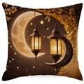 Ethnische goldene Mond und Laterne Deko-Kissenhülle für festliche Heimsofa-Dekoration - 45*45cm Leinen Einseitig Ohne Füllung / Muster 3 (DYM25-3)
