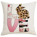 Federa per cuscino pasquale con sagoma di coniglio e motivi floreali rosa su lino - Motivo Lettere LOVE (DYM15(4)-1) / 45x45cm Lato Singolo (Senza Interno)