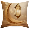 Gold crescent moon and lantern pillow cover for Ramadan home sofa decoration - European Lantern Crescent Design (DYM26-3) / 45*45cm Linen Single-Sided No Insert