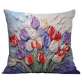 Square throw pillow cover with 3D oil painting purple tulip design for living room - 45*45cm (No Insert) / Abstract Palette Knife Tulips (CDR02-9)