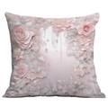 Vintage 3D floral cushion cover with elegant pink flower pattern for sofa decor - Pastel Pink 3D Flowers (CDR16-11) / 18x18 Inch