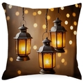 Ethno-Kissenbezug in Gold mit Vintage-Laternen und warmen Bokeh-Lichteffekten für Deko - 45*45cm Leinen Einseitig Ohne Füllung / Muster 4 (DYM25-4)