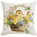 Easter throw pillow cover featuring a watercolor duck in a flower basket pattern - 18x18 Inch / Duck in Bamboo Basket Style (DYM11-8)