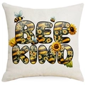Square bee kind sunflower decorative pillowcase in beige linen for sofa and bedroom decor - BEE KIND Style (DYM06-13)