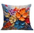 Square cushion cover with colorful 3D oil painting floral pattern on white background - 45*45cm (No Insert) / Rich Impasto Floral (CDR02-10)