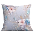 Vintage floral bird pillow case with light pink flowers and gold line details - Gold Lines and Water Drops (CDR16-12) / 18x18 Inch