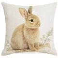 Easter pillow cover with watercolor bunny and floral design on linen fabric - 18x18 Inch / Watercolor Sitting Bunny Style (DYM11-10)