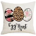 Federa pasquale con motivi a uovo leopardati e floreali su tessuto di lino - Motivo Caccia alle Uova (DYM15(4)-3) / 45x45cm Lato Singolo (Senza Interno)
