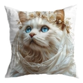 Elegant white cat cushion cover with floral lace veil and blue eyes dream print - White Cat Bridal Veil Style (CDR30-3) / 45x45 Single Sided Without Insert