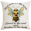 Beige honeybee throw pillow cover with Kind words are like honey text illustration - Kind Words Style (DYM06-15)