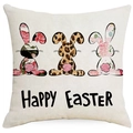 Fodera per cuscino con coniglietti pasquali, stampe floreali e scritta Happy Easter - Motivo Coniglio Happy Easter (DYM15(4)-4) / 45x45cm Lato Singolo (Senza Interno)