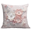 Vintage cushion cover featuring 3D floral bird pattern in pink and white tones - Streamlined Pearl 3D Flower (CDR16-14) / 18x18 Inch