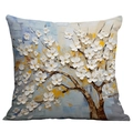 Square cushion cover with 3D oil painting white flower tree design on blue grey background - 45*45cm (No Insert) / Blue Gray White Flower Tree (CDR02-15)