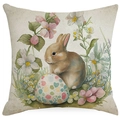 Easter throw pillow cover with watercolor bunny, eggs, and spring flowers design - Brown Bunny and Polka Dot Egg (DYM03-21) / 45x45cm (No Insert)