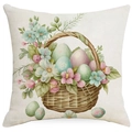 Easter throw pillow cover featuring watercolor floral basket and colorful eggs - 18x18 Inch / Watercolor Floral Easter Basket Style (DYM11-16)