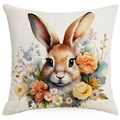 Easter square throw pillow cover with watercolor bunny and floral wreath pattern - Rabbit with Flower Wreath (DYM12-4)