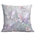 Square throw pillow cover with 3D purple butterflies and floral embossed print - Purple Butterfly Dreamy Flower (CDR16-15) / 18x18 Inch