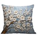 Blue decorative cushion cover with white 3D oil painting flower pattern for sofa - 45*45cm (No Insert) / Gray Blue Embossed White Flower (CDR02-16)