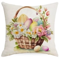 Easter decorative pillow case with watercolor eggs and flowers in a woven basket - 18x18 Inch / Colorful Eggs and Flowers in Basket Style (DYM11-18)