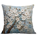 3D oil painting style cushion cover with white floral pattern on blue and white background - 45*45cm (No Insert) / Gold Leaf White Flower Blue (CDR02-18)