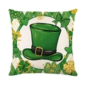 St. Patrick's Day green clover argyle throw pillow cover with leprechaun hat pattern - 45*45cm Linen Single-Sided No Insert / Green Hat Argyle (DYM19-1)