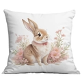 Détail de l'imprimé aquarelle lapin mignon avec nœud rose sur la housse de coussin carrée - 45*45cm Peluche Courte Simple Face Sans Coeur / Cdr27-6