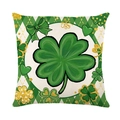 Square Saint Patrick's Day pillow cover with green clover print and golden accents - 45*45cm Linen Single-Sided No Insert / Gold Edge Shamrock (DYM19-2)