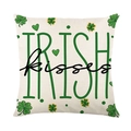 St. Patrick's Day cushion cover with green shamrock print and Irish Kisses text design - 45*45cm Linen Single-Sided No Insert / IRISH kisses (DYM19-3)