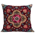 Ethno-Kissenbezug in Dunkelrot mit quadratischem Muster im böhmischen Blumenstil - Böhmisches Blumenmuster (CDR08-27) / 45*45cm Kurzplüsch Doppelseitig Ohne Kern