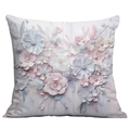 Square cushion cover with 3D embossed pink and white flower pattern for home decor - Multi-Layered 3D Roses (CDR16-24) / 18x18 Inch