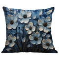 3D floral oil painting style square cushion cover with blue flowers and mosaic patterns - 45*45cm (No Insert) / Blue White Mosaic Floral (CDR02-21)