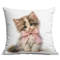 Witte kussensloop met handgeschilderd kittenontwerp en blauwe ogen in aquarel - Blauwoog Grijsbruine Kat Stijl (CDR31-1) / 45x45cm Enkelzijdige Bedrukking