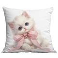 Vierkante kussensloop met schattige witte kitten en roze strik decoratie - Witte Kat met Waterblauwe Ogen Stijl (CDR31-3) / 45x45cm Enkelzijdige Bedrukking