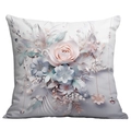 Square white pillowcase with 3D floral art featuring pink roses and pearls - Pearl Pink Rose 3D (CDR16-28) / 18x18 Inch